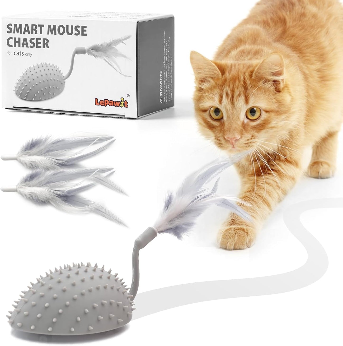 Interactive Cat Toys for Indoor Cats, Automatic Moving Cat Mouse Cat Toys with Feather Tail, Cat Exercise Electric Toys, USB Rechargeable