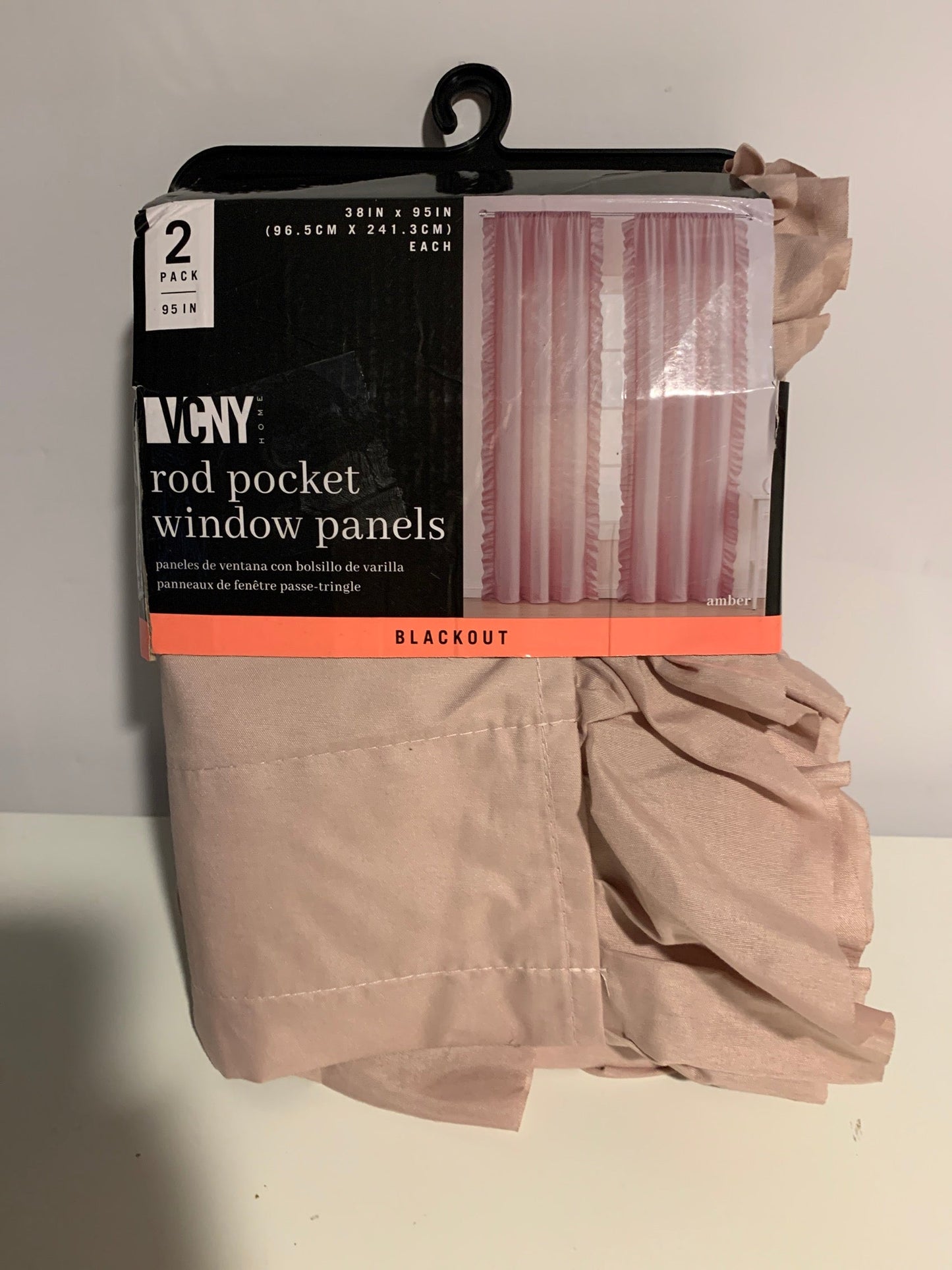 VCNY Home Amber Ruffle 95-Inch Blackout Window Curtain Panels in Rose (Set of 2)