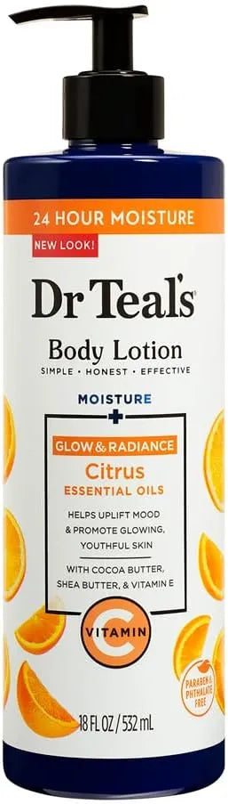 Get Glowing Skin with Dr Teal's Moisture Glow & Radiant Body Lotion - Infused with Vitamin C & Citrus Oil