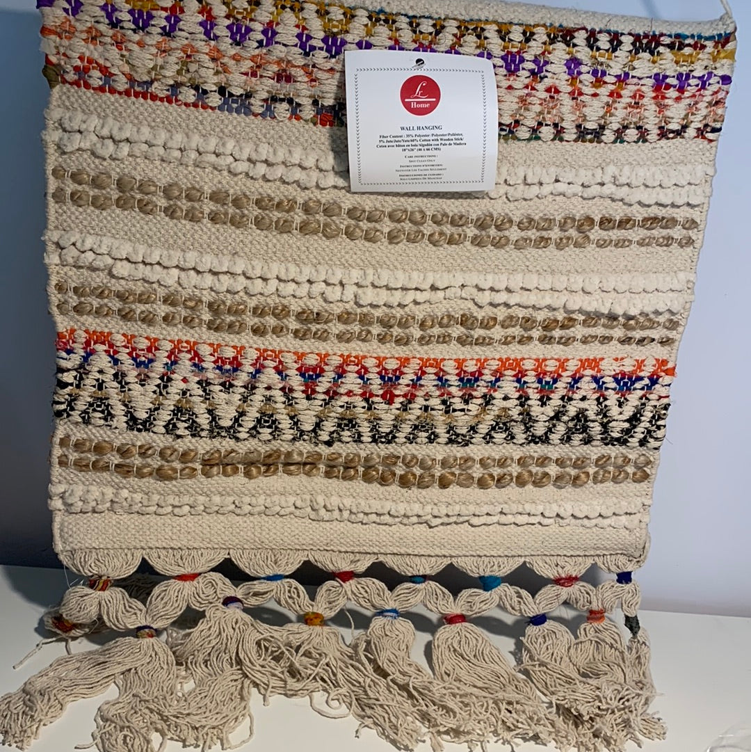 LR Home Boho Chindi 19.5 in. x 32 in. Multicolored / Ivory / Beige Chevron Striped Woven Wall Hanging