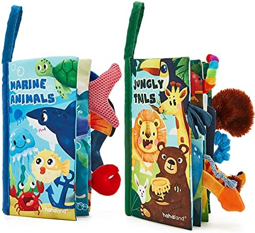 hahaland Baby Books 0-6 Months - 2PCS Baby Toys 0-6 Months Baby Toys 6-12 Months - Touch & Feel Tummy Time Books, Baby Boy Gifts, Baby Easter Basket Stuffers 0 3 4 6 Month Old Toys