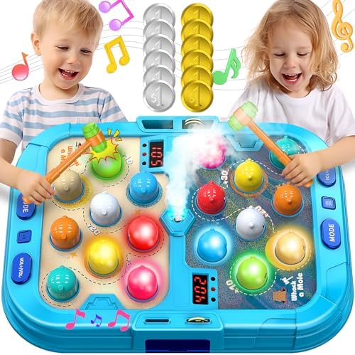 HopeRock Whack A Mole Game for Toddlers, Toys for Boys 4-6 with 2 Hammers, 5 Modes, 9 Music Sprays, and Light-Up - Interactive Toddler Toys, Ideal Birthday for 3-6 Year Old Boy