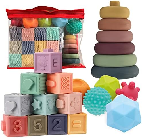 Naturals Infinity 3 in 1 Montessori Toys for Babies 0-6 Months, Baby Toys 12-18 Months, Baby Blocks, Stacking Toys, Sensory Developmental Education Toys for Toddler Baby 12-18 Months