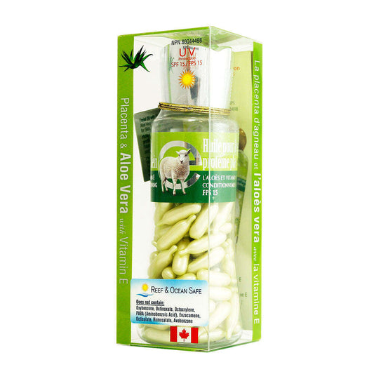 Bill Natural Sources Facial Oil Placenta w/ Aloe Vera Vit E SPF15 90 Caps NEW