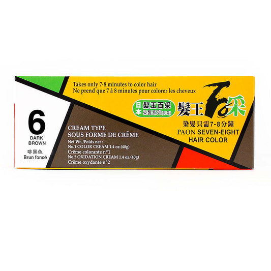 Paon Seven-Eight Hair Color #6 Dark Brown Soft Silky Finish Natural 1.4 oz NEW