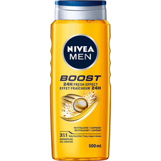 Nivea MEN Boost Shower Gel | 3-in-1 Body Wash (Body, Face & Hair) 500ml NEW