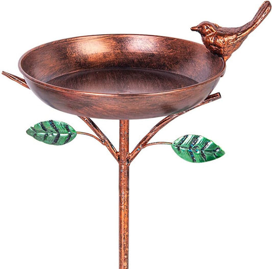VEWOGARDEN Metal Bird Baths for Outdoors, 9.5" Bird Bath Bowl with 3 Prongs Base Stake Vintage Garden Birdbath Standing Copper Bird Bath for Yard Garden Decor