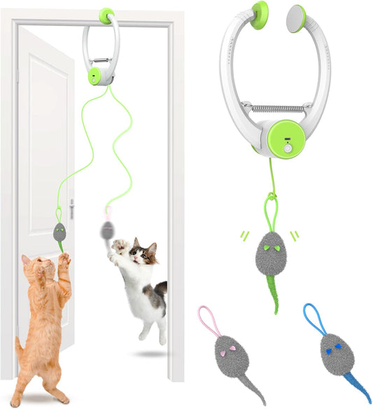 Cat Toys, Hanging Automatic Interactive Cat Toy, Colorful Bouncing Mice, Extra Long Elastic Rope, Motion Activated Rechargeable Cat Feathers Toys, Interactive Cat Toys for Indoor Cats/Kitten