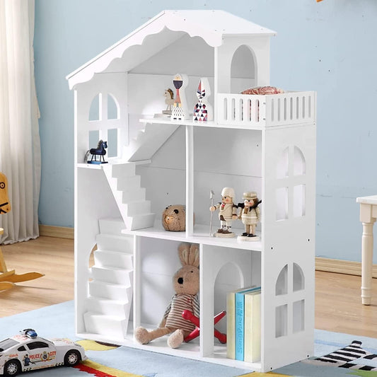 HILIROOM HILIROOM Dollhouse Bookshelf w/ Stairs & Balcony, 32.6”x12”x45.6”,(White) - $90