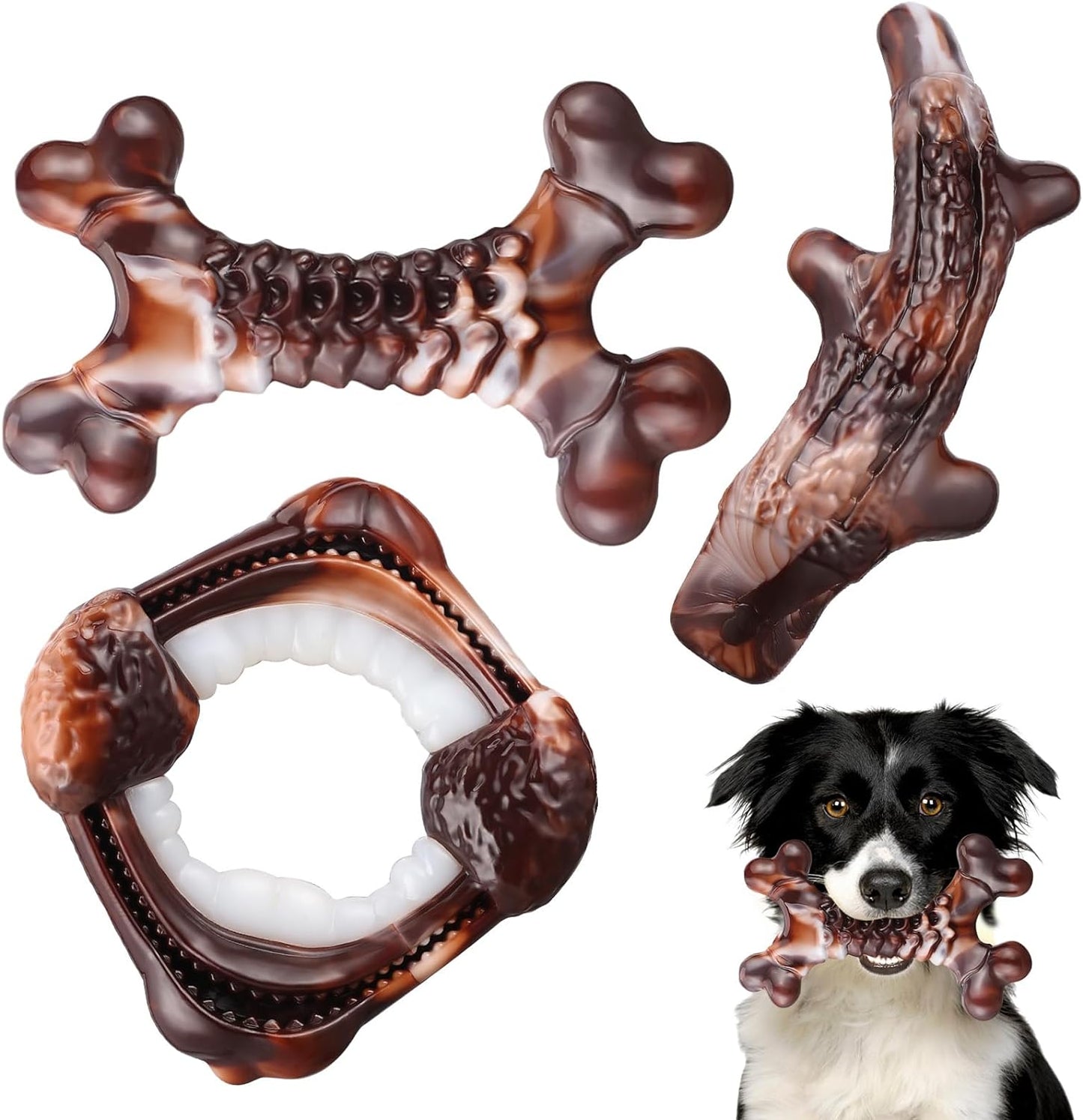 Dog Toys, 3-Pack Indestructible Dog Chew Toys for Aggressive Chewers, Nylon Durable Dog Toys for Medium Large Breed, Bacon Flavored Tough Dog Bones Chew Toys for Super Chewer