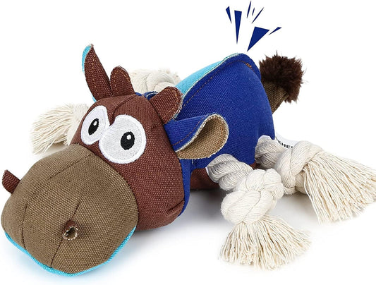 IOKHEIRA Dog Plush Toy for Large Aggressive Chewers,Indestructible Dog Squeaky Toys,Stuffed Animals Toys with Cotton Material and Crinkle Paper,Durable Chewing Toys (Azure, Cattle)