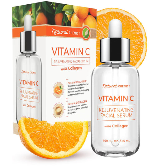 Natural Chemist Vitamin C & Collagen Face Serum - Improve Skin Elasticity, Reduce Dark Spots & Wrinkles, Brighten Complexion - 1.69 Fl. oz/ 50ml