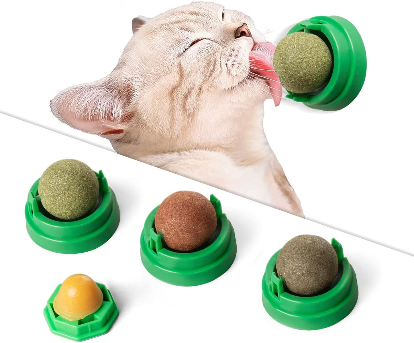 Cat Toy-Catnip Toys for Cats 4 Pcs，Catnip Toys Balls,Extra Cat Energy Ball, Natural Interactive Toy Edible Kitty Lick Toys for Cats Lick Teeth Cleaning Dental Cat Ball Toy, Cat Wall Treats (Green)