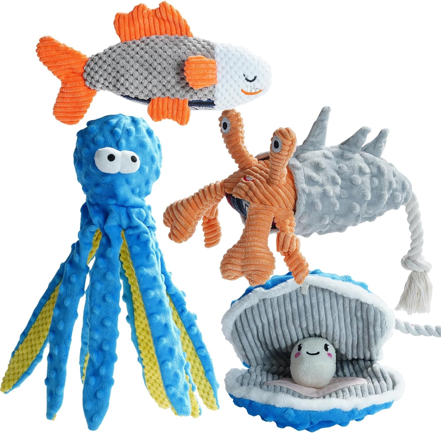 Nocciola 4 PCS Crinkle Squeaky Dog Toys | Octopus Dog Toy | Ocean Theme Stuffed Dog Toys, Interactive Rope Dog Toys for Small, Medium & Large Dogs, Durable Dog Toys for Aggressive Chewers