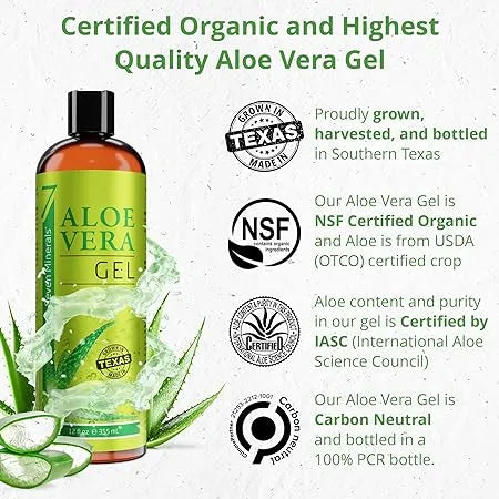 Get Glowing Skin with Seven Minerals Organic Aloe Vera Gel | 100% Pure &amp; Freshly Cut Aloe | Non-sticky Formula | 355ml" <br data-mce-fragment=1">