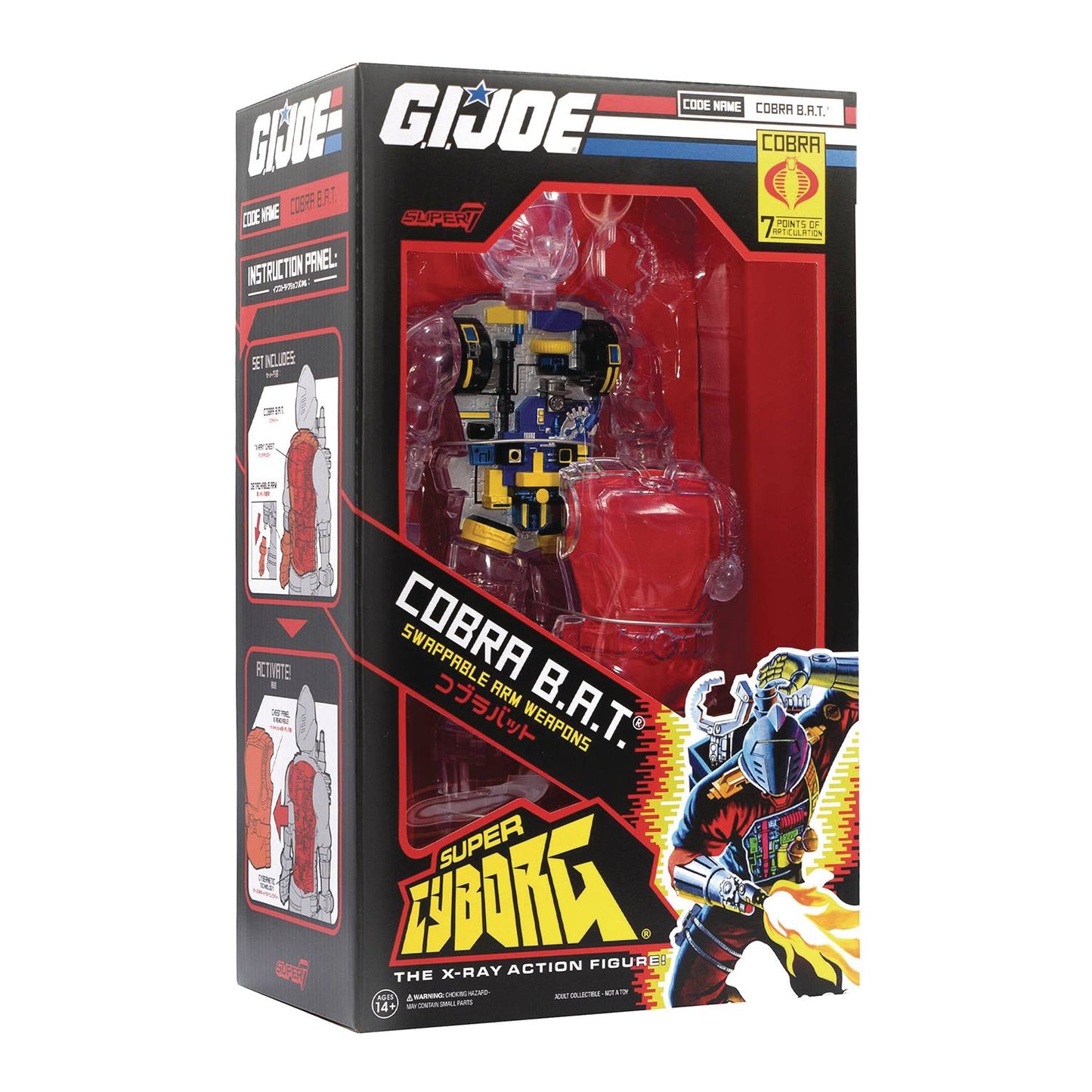 Super7 ReAction - G.I. Joe - Cobra B.A.T. Super Cyborg Clear X-Ray 11-inch Action Figure (81216) LOW STOCK