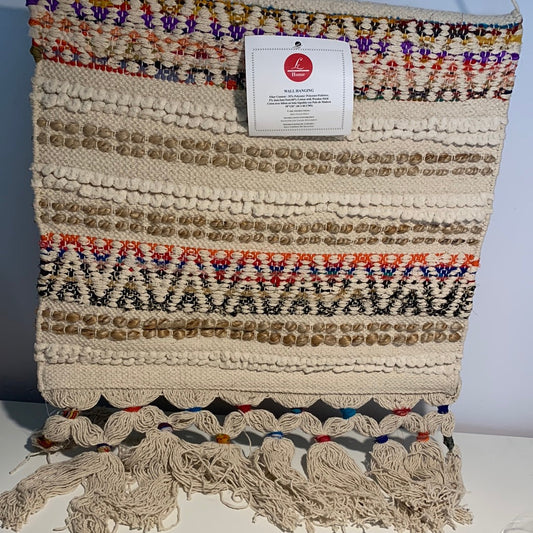 LR Home Boho Chindi 19.5 in. x 32 in. Multicolored / Ivory / Beige Chevron Striped Woven Wall Hanging