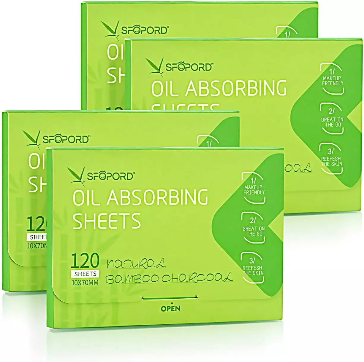 SFOPORD Oil Absorbing Sheets with Bamboo Charcoal - 4 Pack (480 sheets) Oil Blotting She