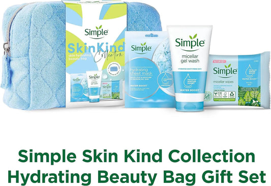 Get Glowing with Simple Skin Kind Hydrating Beauty Bag Gift Set | Skin Care Gifts for Her | Machine-Washable Bag | 3-Piece Set